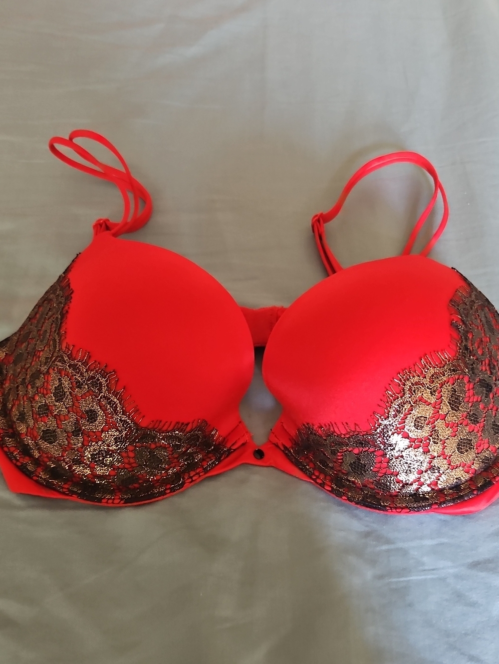 Victoria's Secret Red Push-Up Bra with Black & Gold Lace